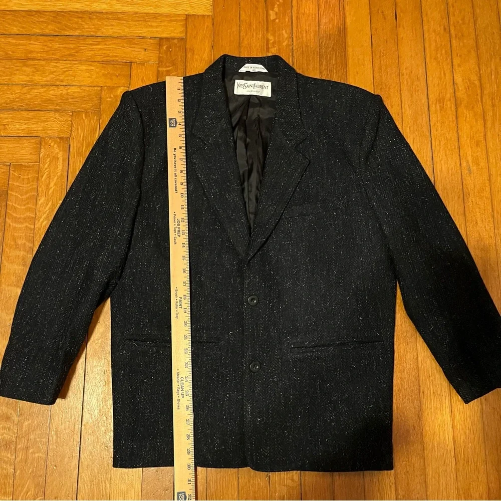 Yves Saint Laurent Dark Blue Tweed Blazer Men’s Sz 40 Wool Blend Lined Vintage